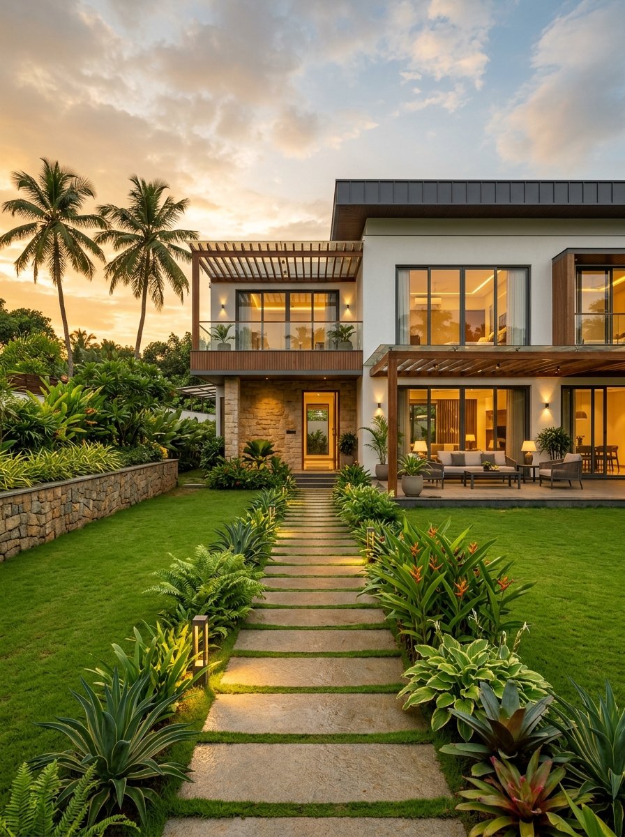 Premium Modern Landscaped House in Kerala by GREENTEK